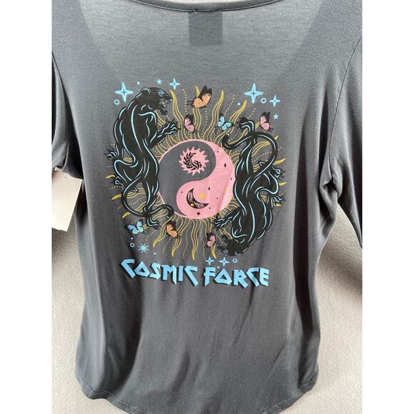 Stunner California T-Shirt Womens S Gray Pink Butterfly Long Sleeve Cosmic Force - Picture 2 of 8